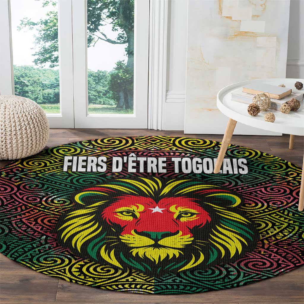 Togo Round Carpet Red Lion Head Design and Traditional African Pattern
