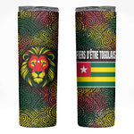 Togo Skinny Tumbler Red Lion Head Design and Traditional African Pattern