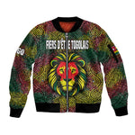 Togo Sleeve Zip Bomber Jacket Red Lion Head Design and Traditional African Pattern