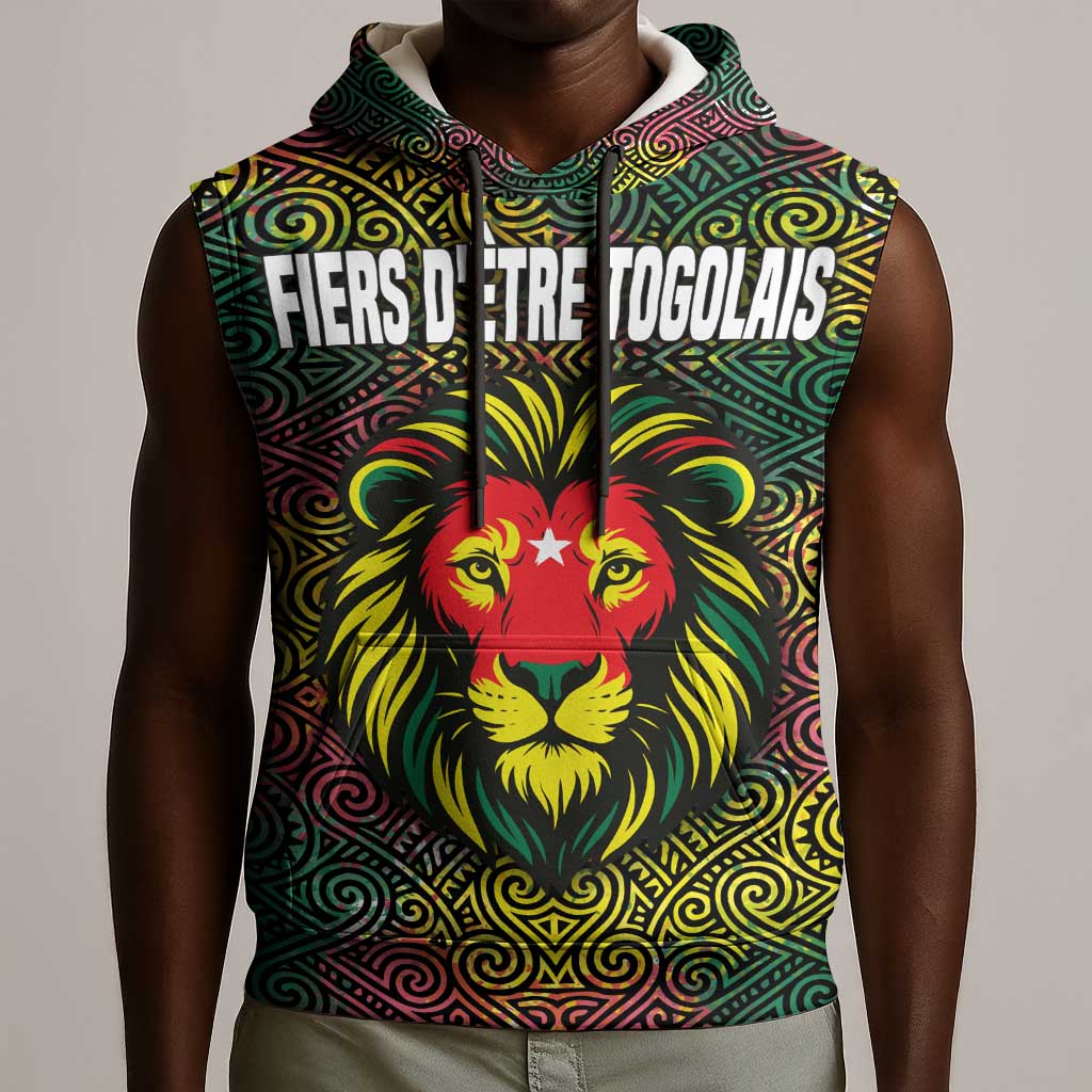 Togo Sleeveless Hoodie Red Lion Head Design and Traditional African Pattern - African Pride