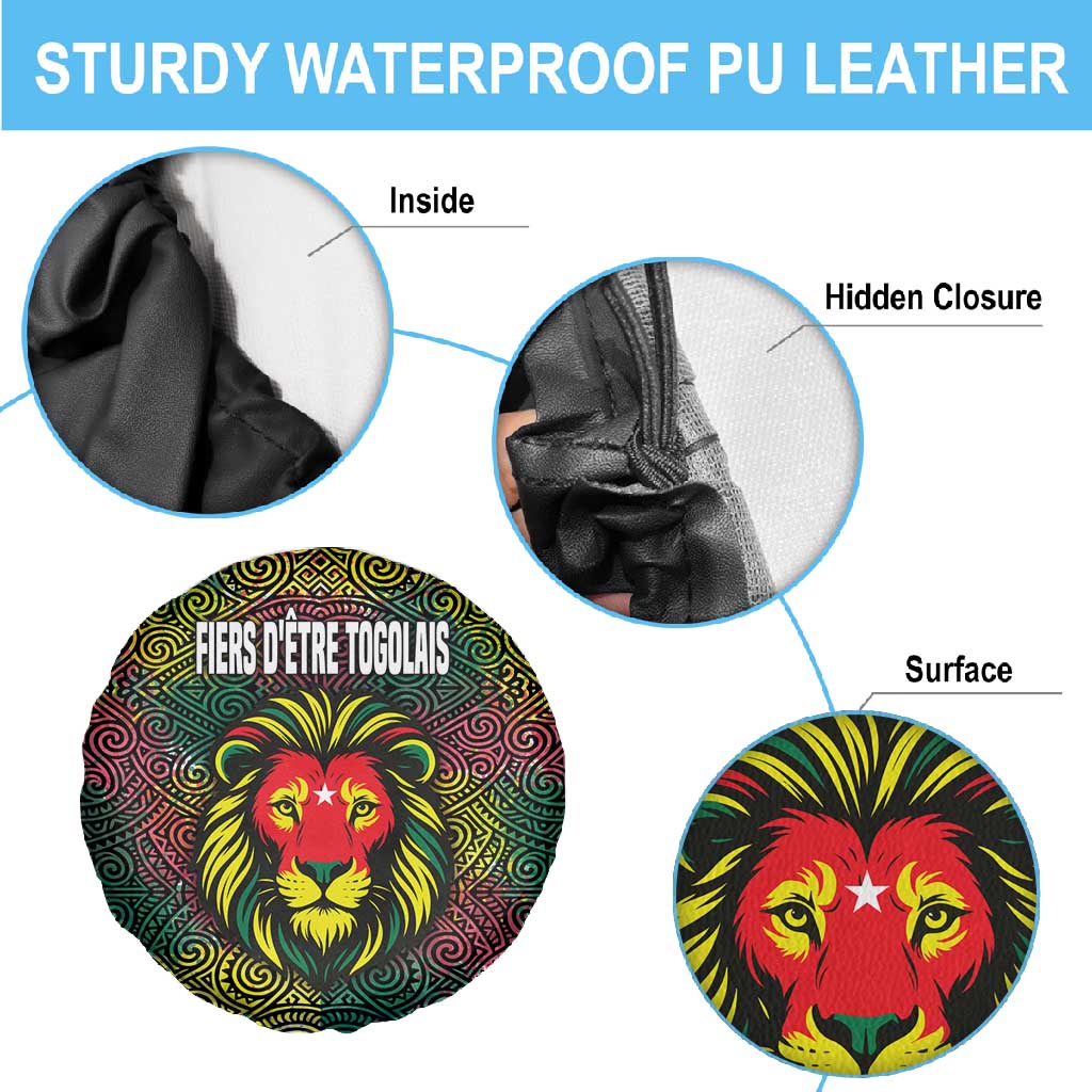 Togo Spare Tire Cover Red Lion Head Design and Traditional African Pattern