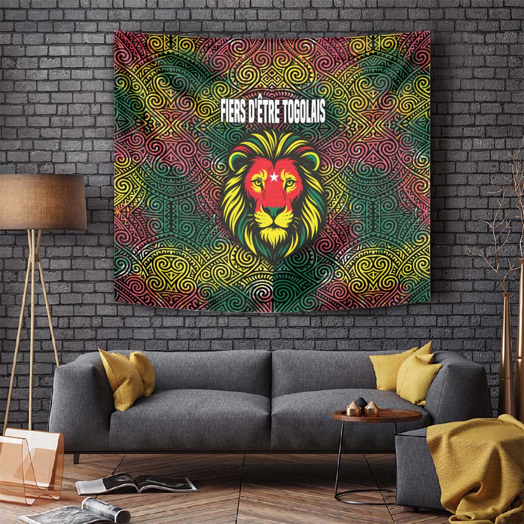 Togo Tapestry Red Lion Head Design and Traditional African Pattern