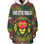 Togo Wearable Blanket Hoodie Red Lion Head Design and Traditional African Pattern