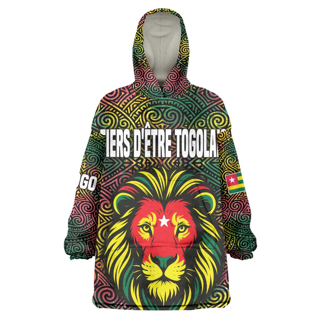 Togo Wearable Blanket Hoodie Red Lion Head Design and Traditional African Pattern