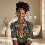 Togo Women Casual Shirt Red Lion Head Design and Traditional African Pattern