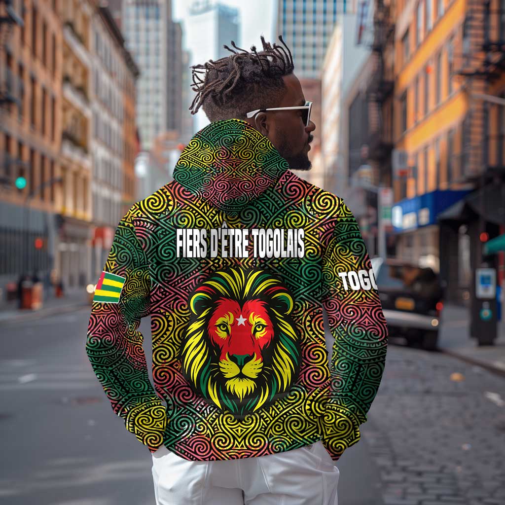 Togo Zip Hoodie Red Lion Head Design and Traditional African Pattern