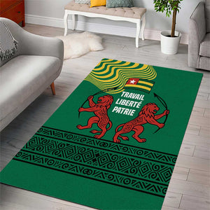 Togo Area Rug - Red Twin Lions and Travail Liberté Patrie Slogan