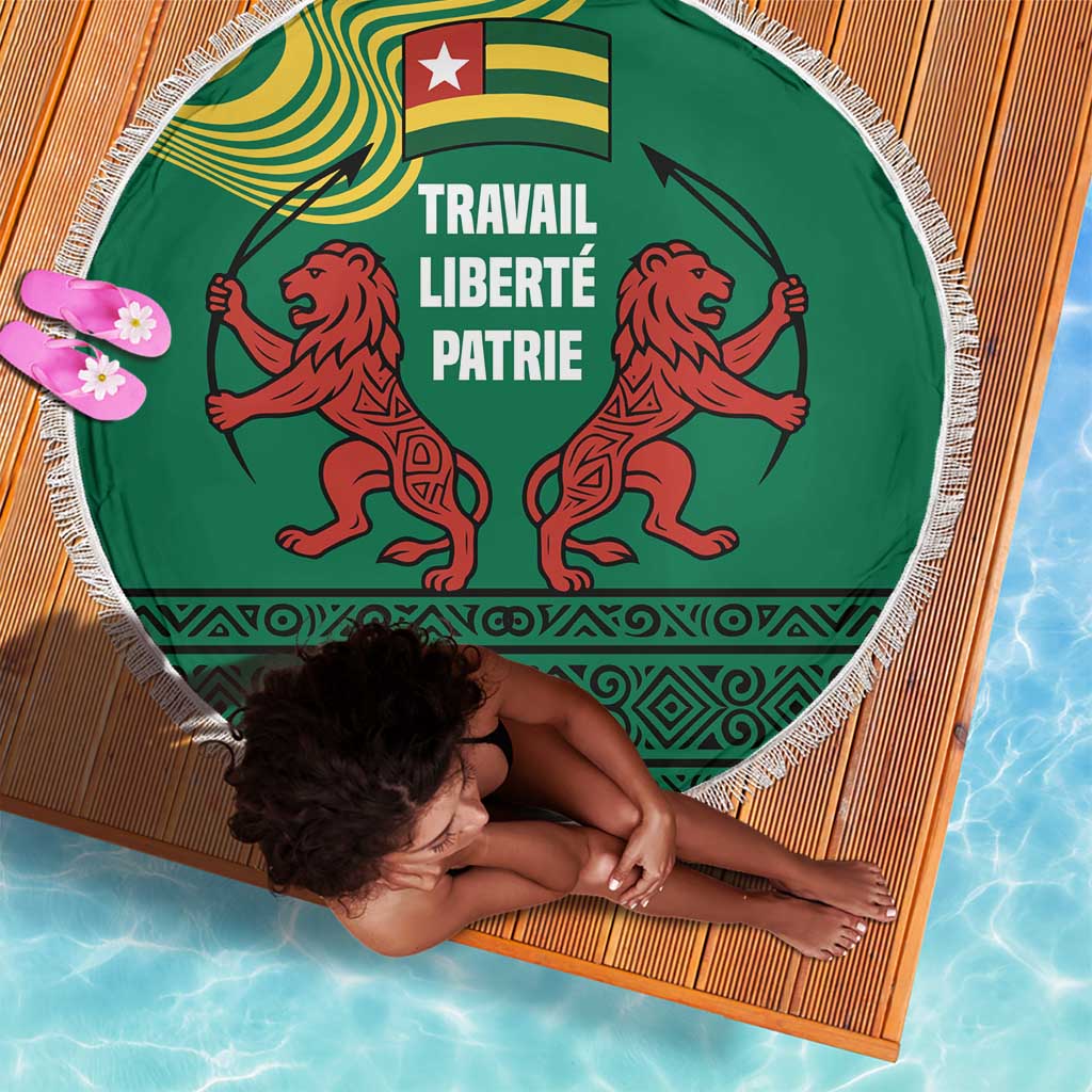 Togo Beach Blanket - Red Twin Lions and Travail Liberté Patrie Slogan