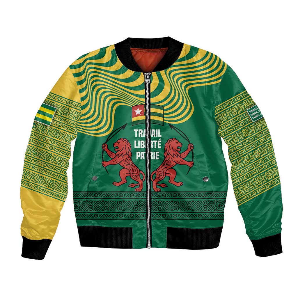 Togo Bomber Jacket - Red Twin Lions and Travail Liberté Patrie Slogan