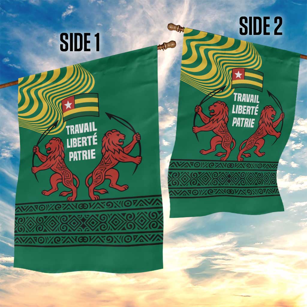 Togo Garden Flag - Red Twin Lions and Travail Liberté Patrie Slogan