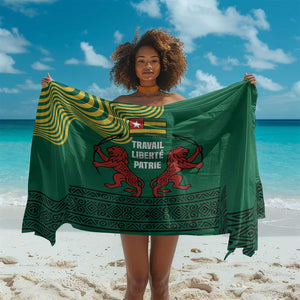 Togo Sarong - Red Twin Lions and Travail Liberté Patrie Slogan