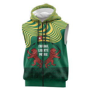 Togo Sleeveless Zip Hoodie - Red Twin Lions and Travail Liberté Patrie Slogan - African Pride