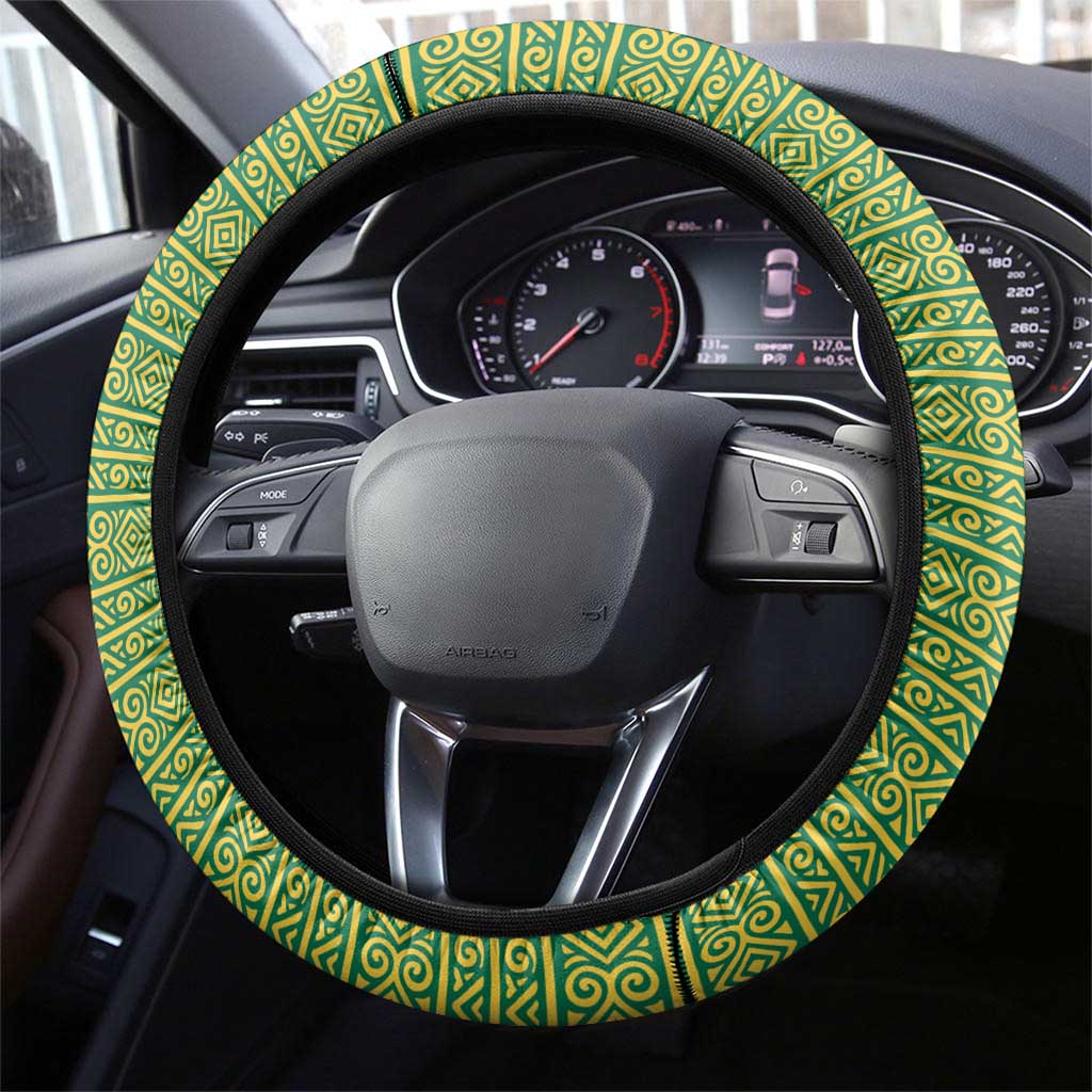 Togo Steering Wheel Cover - Red Twin Lions and Travail Liberté Patrie Slogan