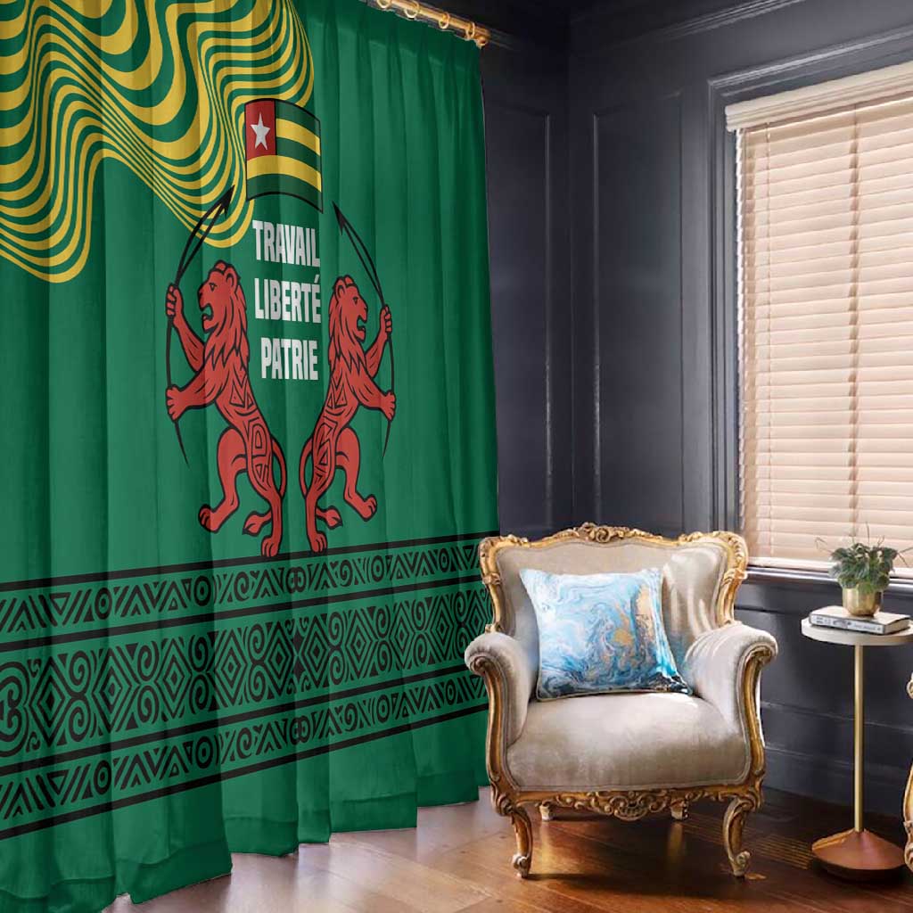 Togo Window Curtain - Red Twin Lions and Travail Liberté Patrie Slogan