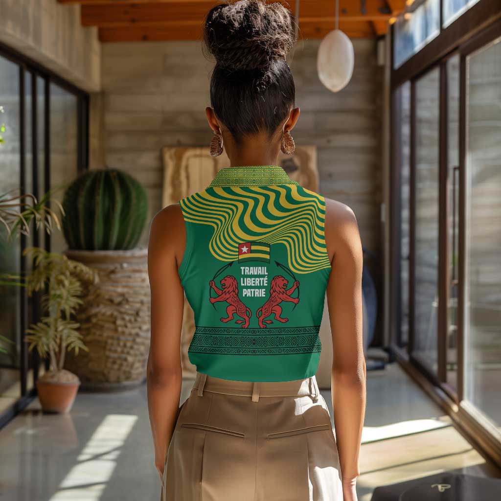 Togo Women Sleeveless Polo Shirt - Red Twin Lions and Travail Liberté Patrie Slogan