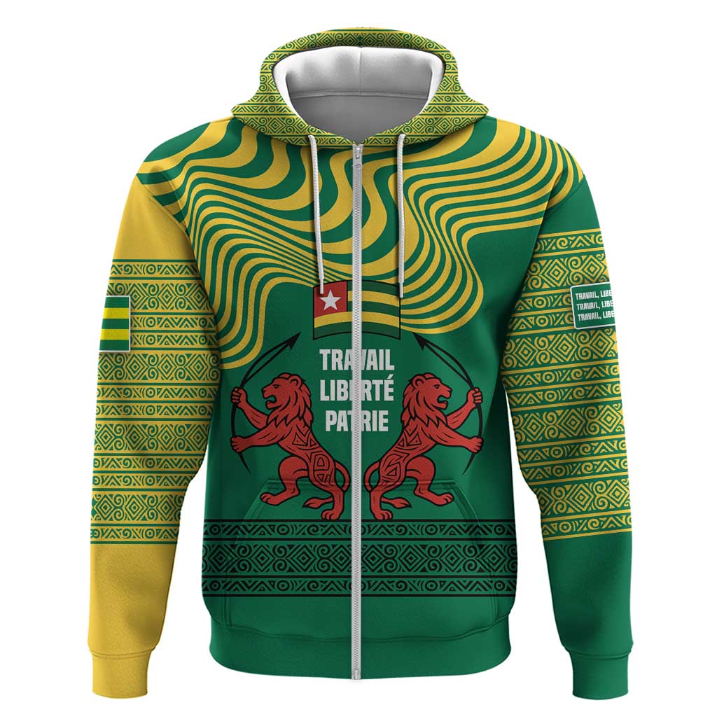 Togo Zip Hoodie - Red Twin Lions and Travail Liberté Patrie Slogan