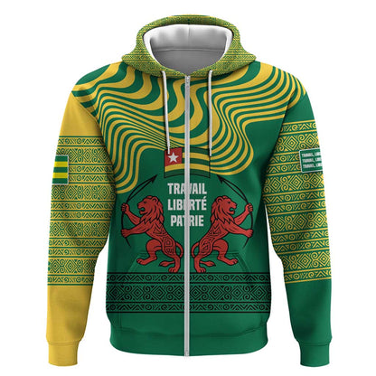 Togo Zip Hoodie - Red Twin Lions and Travail Liberté Patrie Slogan