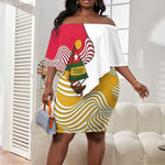 Lome Togo Off Shoulder Short Dress - Sailboat and Sunset – Where the Sun Kisses the Sea