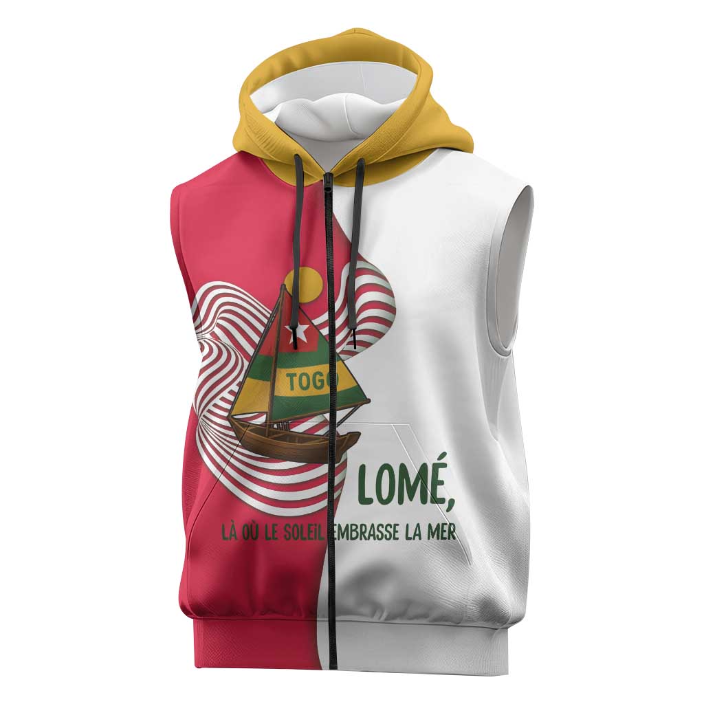 Lome Togo Sleeveless Zip Hoodie - Sailboat and Sunset – Where the Sun Kisses the Sea - African Pride
