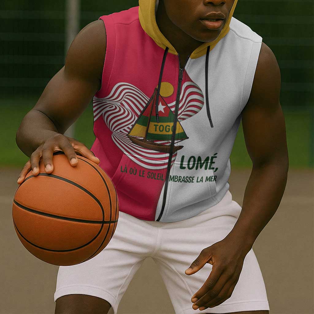 Lome Togo Sleeveless Zip Hoodie - Sailboat and Sunset – Where the Sun Kisses the Sea - African Pride