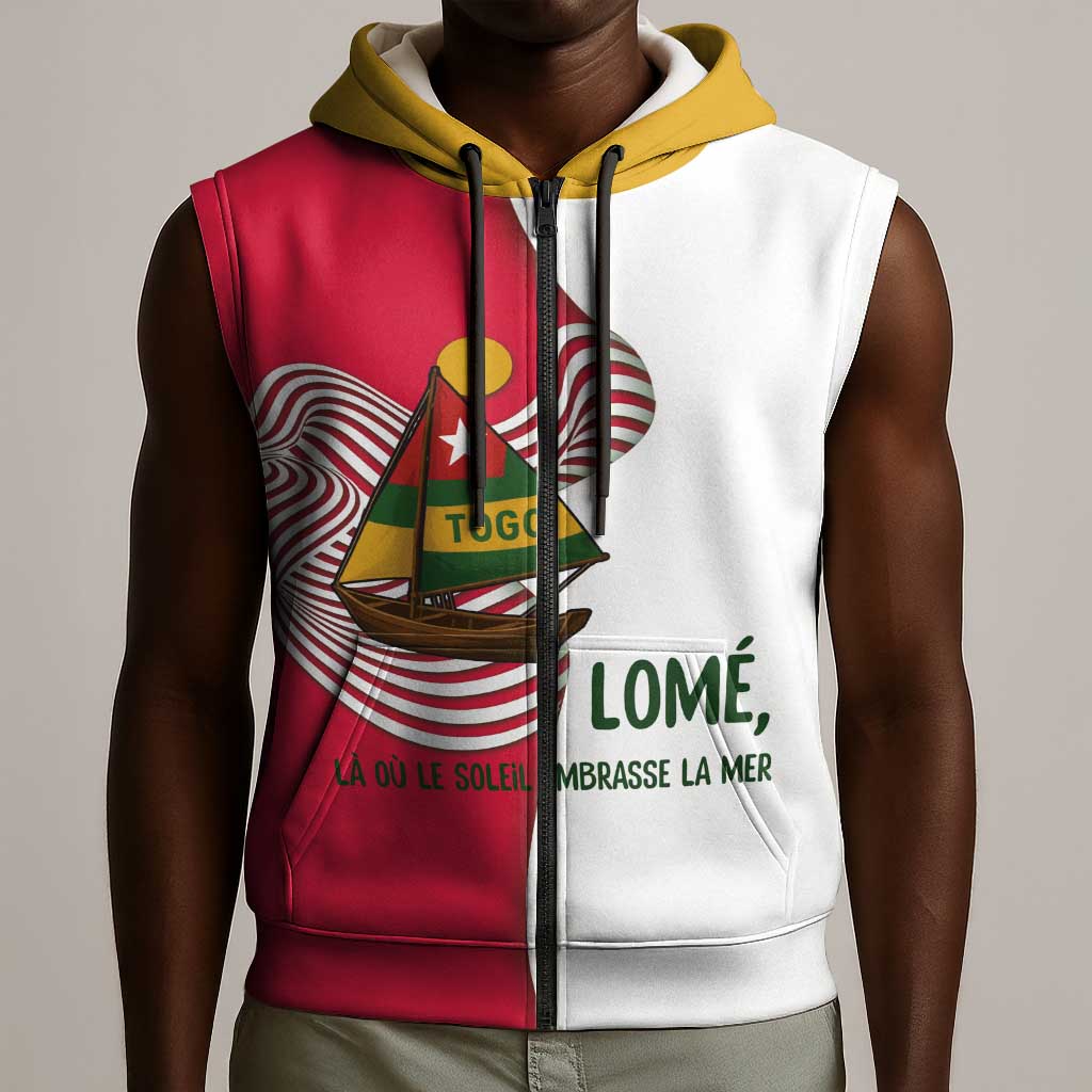Lome Togo Sleeveless Zip Hoodie - Sailboat and Sunset – Where the Sun Kisses the Sea - African Pride