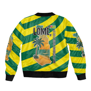 Lome Togo Sunset Bomber Jacket - Palm Trees and Ocean Embrace Design