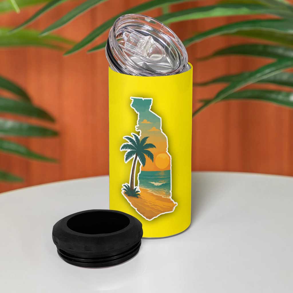 Lome Togo Sunset 4 in 1 Can Cooler Tumbler - Palm Trees and Ocean Embrace Design