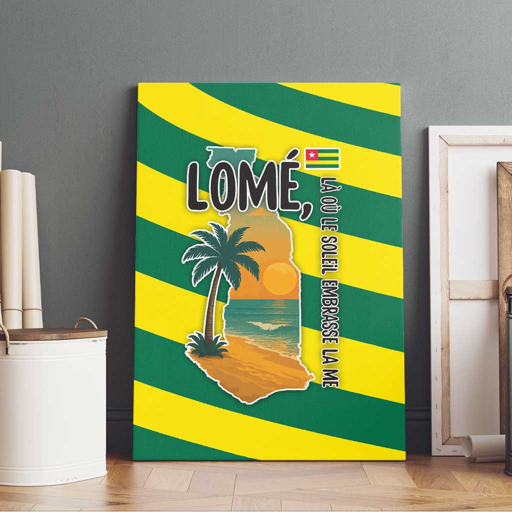 Lome Togo Sunset Canvas Wall Art - Palm Trees and Ocean Embrace Design