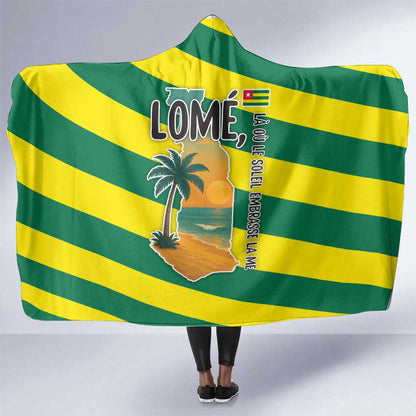 Lome Togo Sunset Hooded Blanket - Palm Trees and Ocean Embrace Design