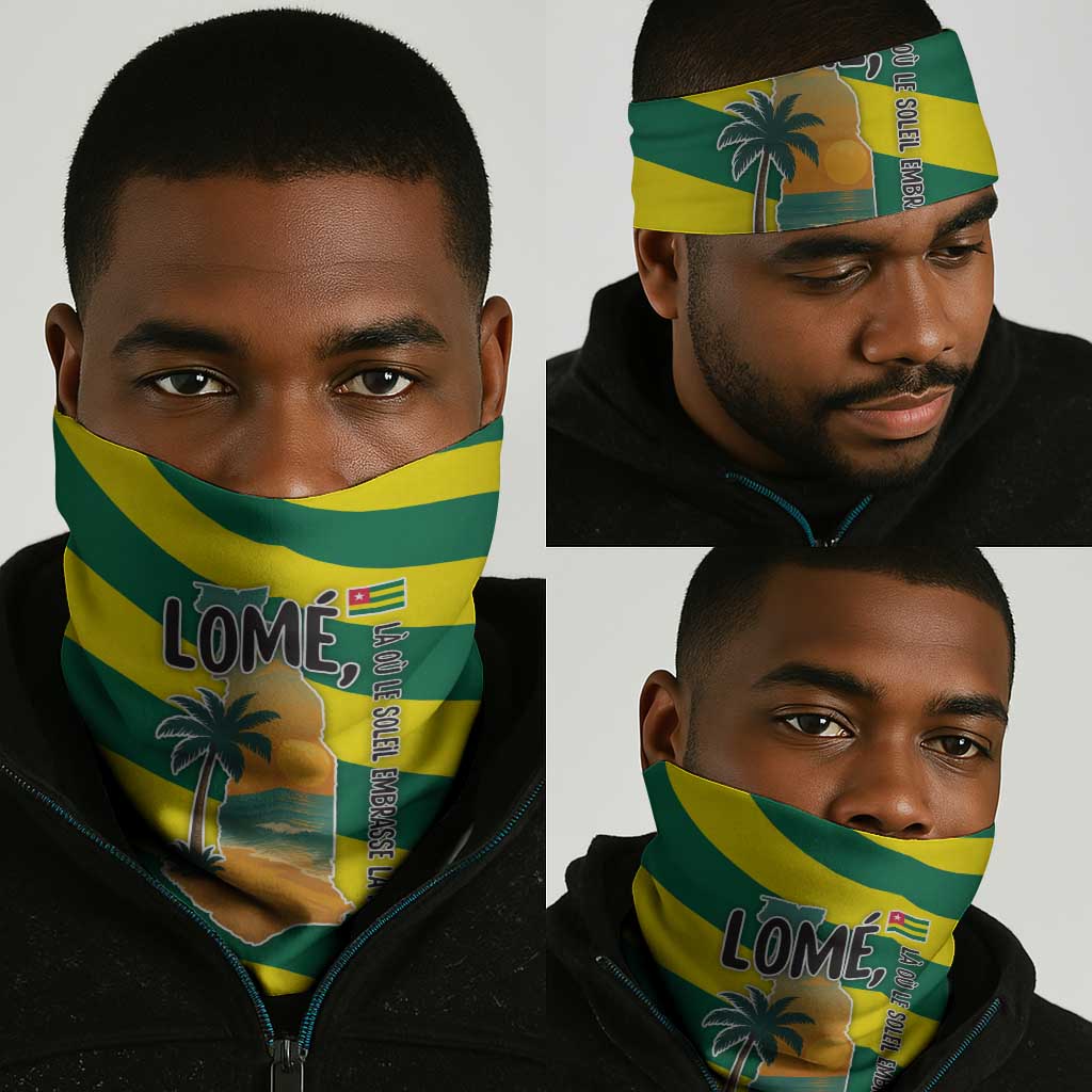 Lome Togo Sunset Neck Gaiter - Palm Trees and Ocean Embrace Design TS04
