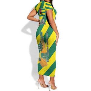 Lome Togo Sunset Short Sleeve Bodycon Dress - Palm Trees and Ocean Embrace Design