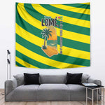 Lome Togo Sunset Tapestry - Palm Trees and Ocean Embrace Design