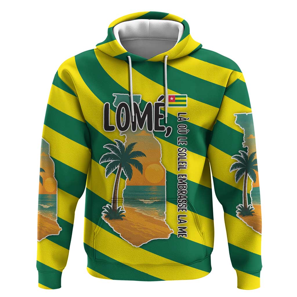 Lome Togo Sunset Zip Hoodie - Palm Trees and Ocean Embrace Design