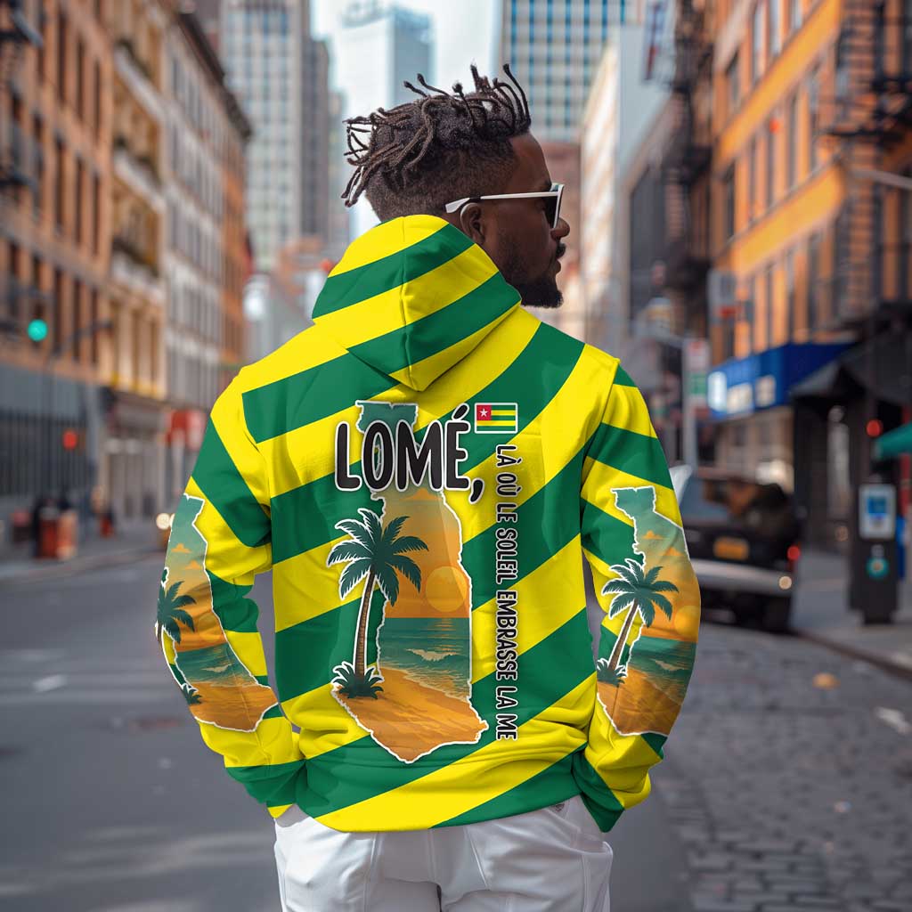 Lome Togo Sunset Zip Hoodie - Palm Trees and Ocean Embrace Design