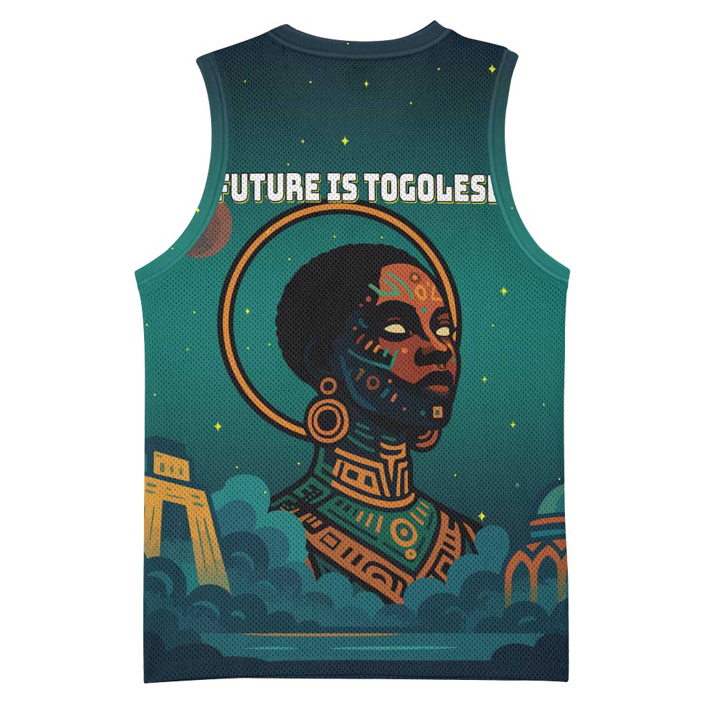 Togo Futuristic Afrocentric Woman Basketball Jersey with Flag and Stars Design TS04
