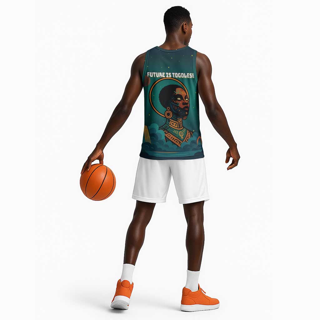 Togo Futuristic Afrocentric Woman Basketball Jersey with Flag and Stars Design TS04