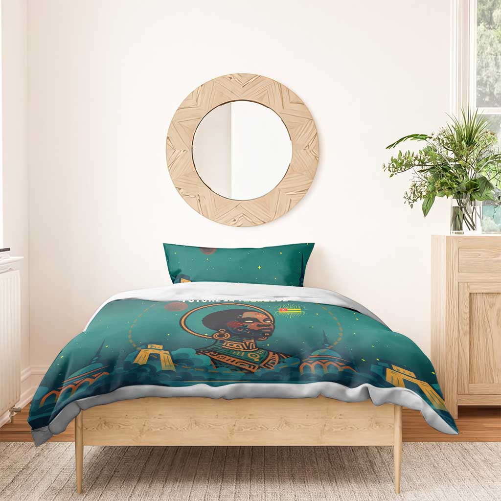 Togo Futuristic Afrocentric Woman Bedding Set with Flag and Stars Design