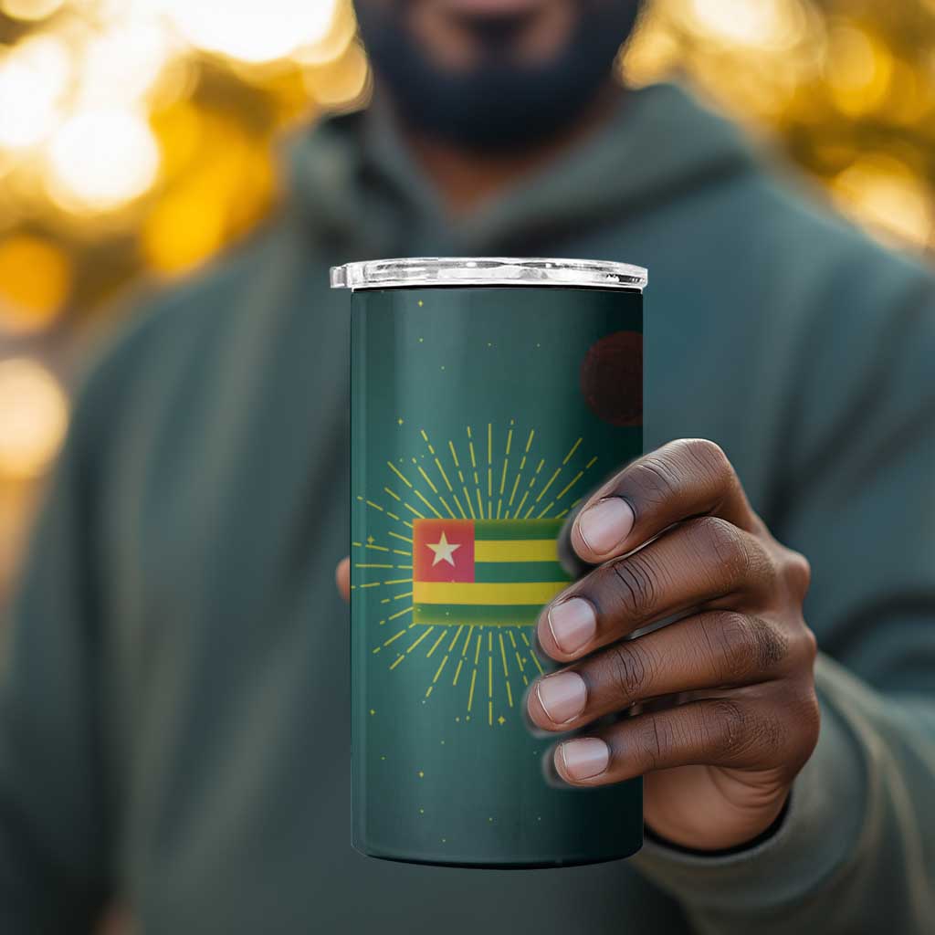 Togo Futuristic Afrocentric Woman 4 in 1 Can Cooler Tumbler with Flag and Stars Design