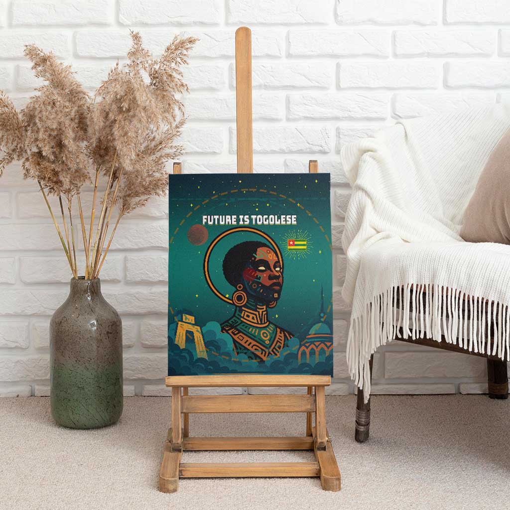 Togo Futuristic Afrocentric Woman Canvas Wall Art with Flag and Stars Design