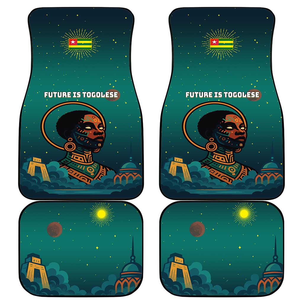 Togo Futuristic Afrocentric Woman Car Mats with Flag and Stars Design