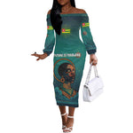 Togo Futuristic Afrocentric Woman Off The Shoulder Long Sleeve Dress with Flag and Stars Design