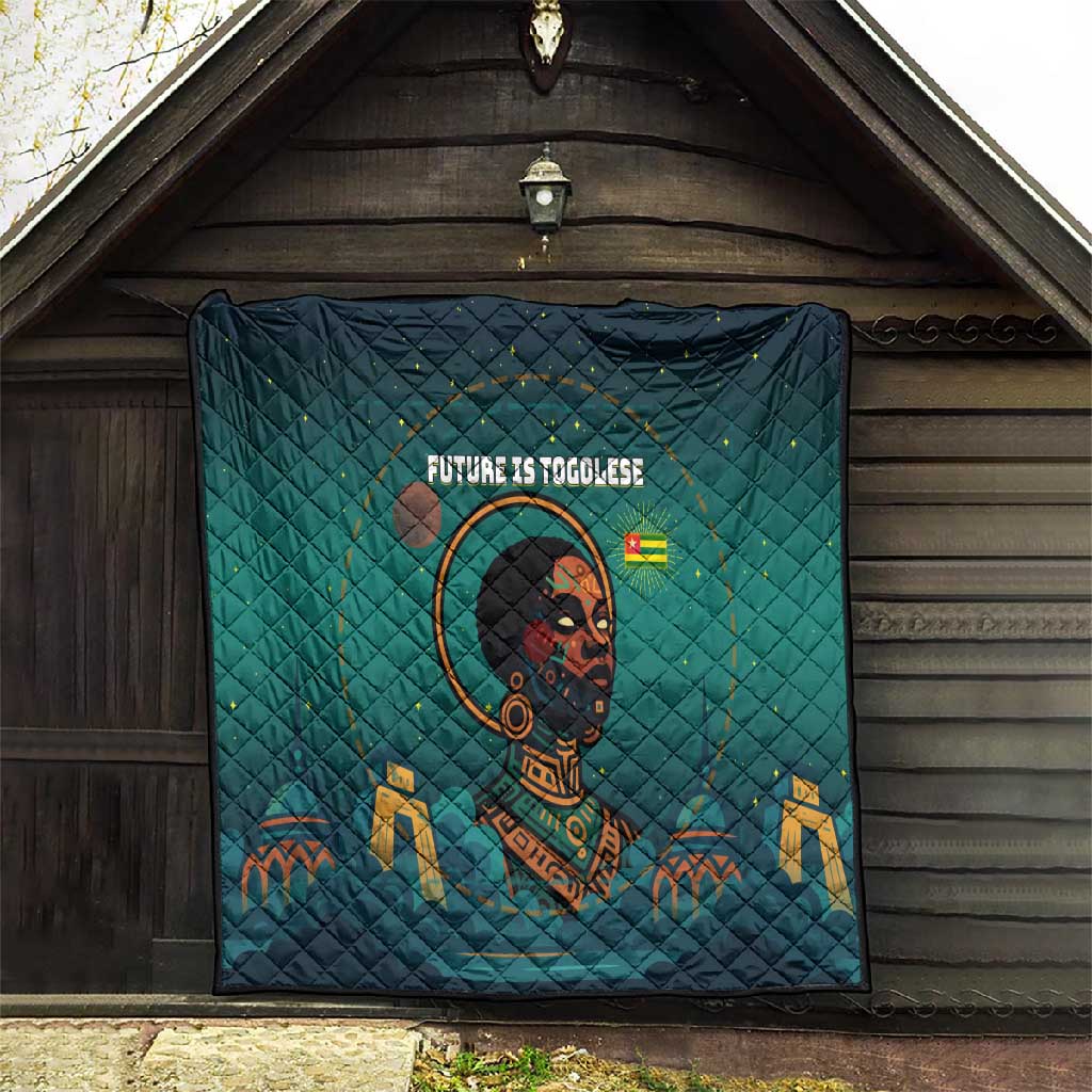 Togo Futuristic Afrocentric Woman Quilt with Flag and Stars Design