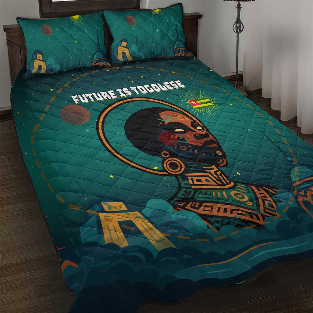 Togo Futuristic Afrocentric Woman Quilt Bed Set with Flag and Stars Design