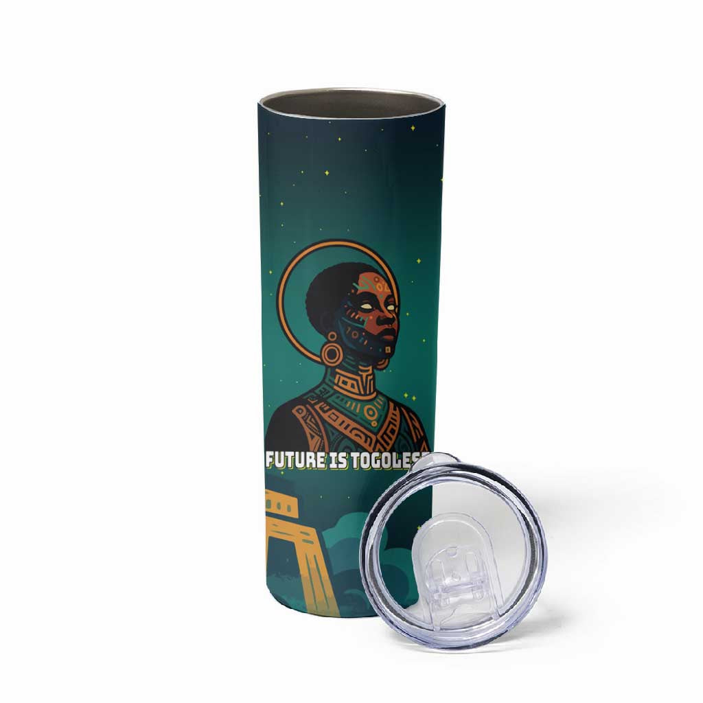Togo Futuristic Afrocentric Woman Skinny Tumbler with Flag and Stars Design