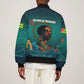 Togo Futuristic Afrocentric Woman Sleeve Zip Bomber Jacket with Flag and Stars Design