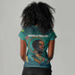 Togo Futuristic Afrocentric Woman Women V-Neck T-Shirt with Flag and Stars Design