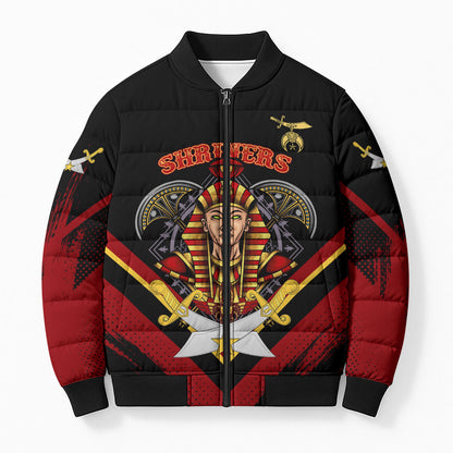 Noble Shriners Bomber Puffer Jacket Masonic Egyptian Pharaoh Scimitar Emblem