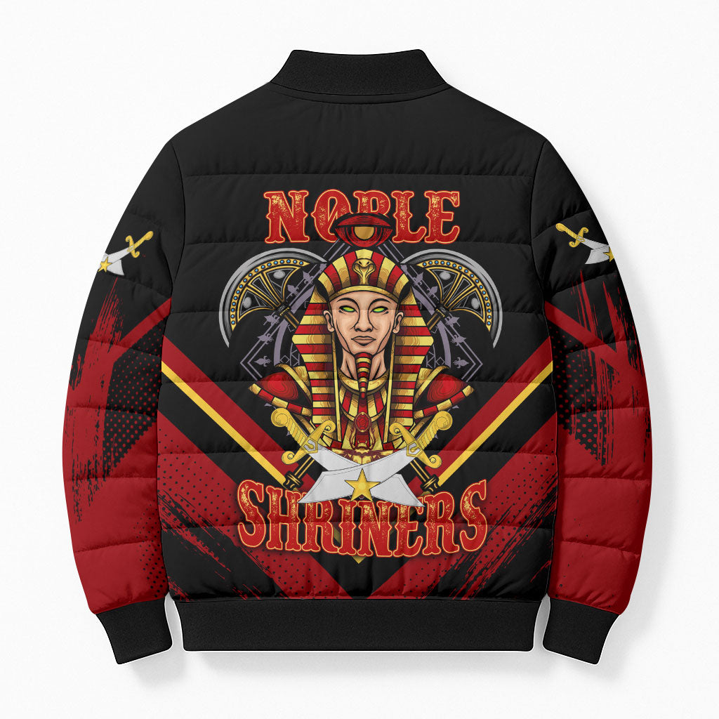 Noble Shriners Bomber Puffer Jacket Masonic Egyptian Pharaoh Scimitar Emblem