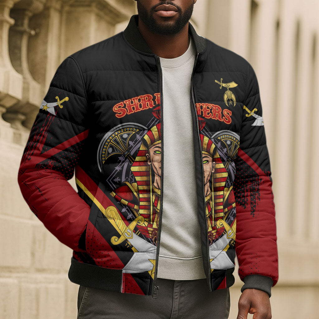 Noble Shriners Bomber Puffer Jacket Masonic Egyptian Pharaoh Scimitar Emblem