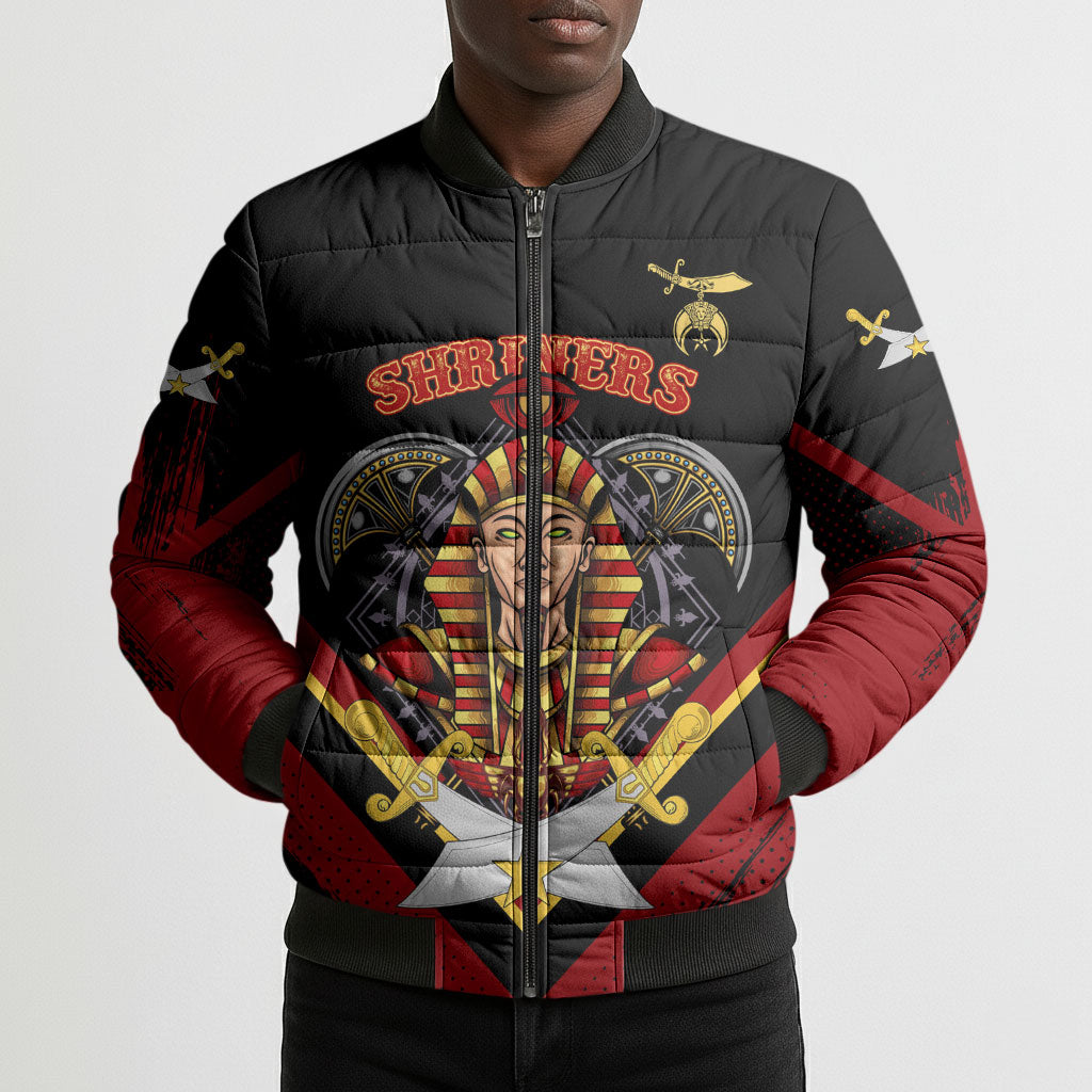 Noble Shriners Bomber Puffer Jacket Masonic Egyptian Pharaoh Scimitar Emblem